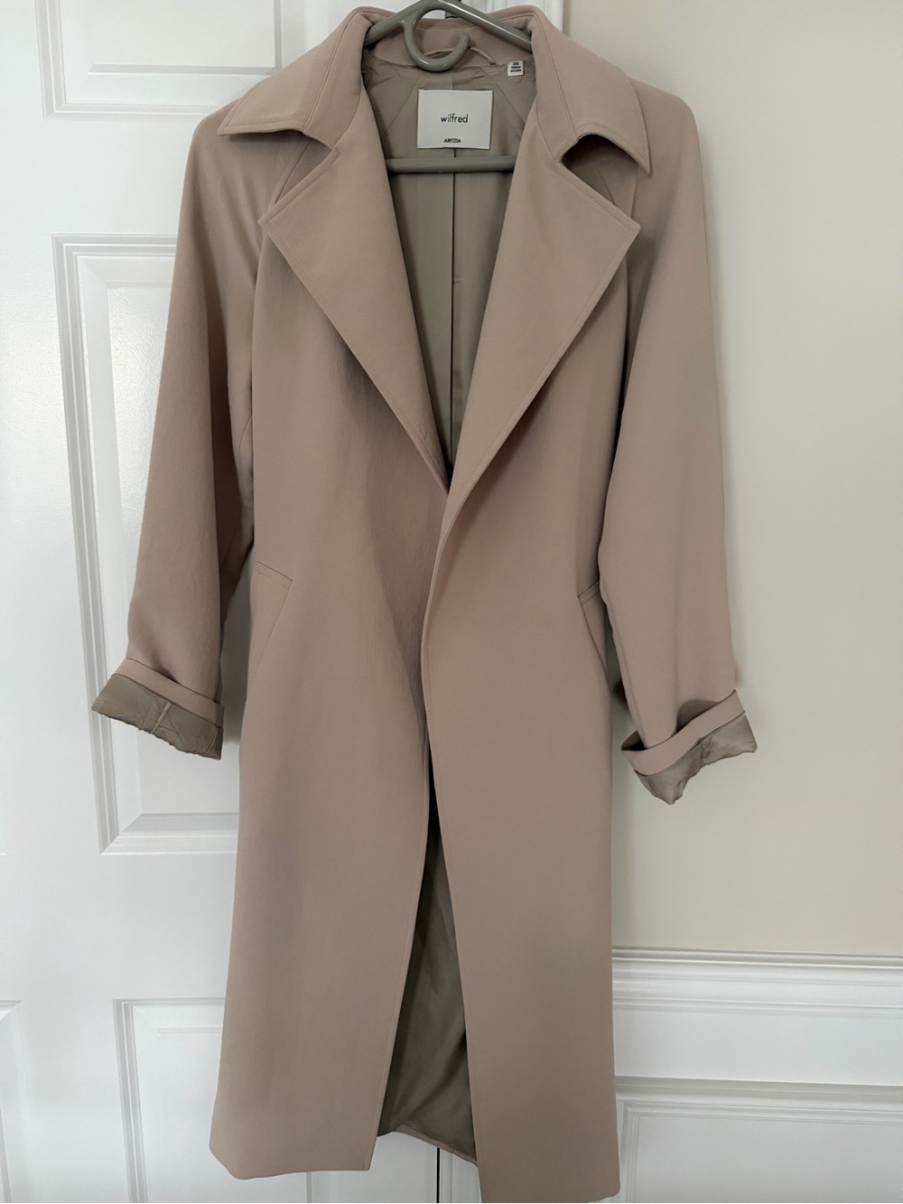 Aritzia Wilfred Taupe Beige Longline Trench Coat